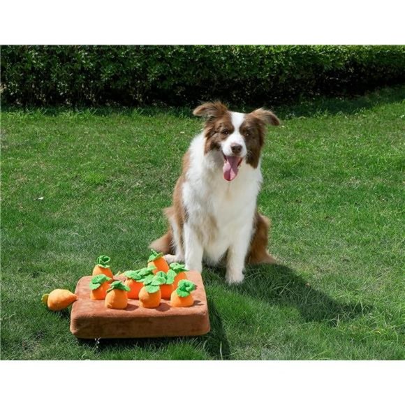 Interactive Dog Toys, Squeak Carrot Snuffle Mat Plush Puzzle Toys 2 in 1 - Picture 6 of 7